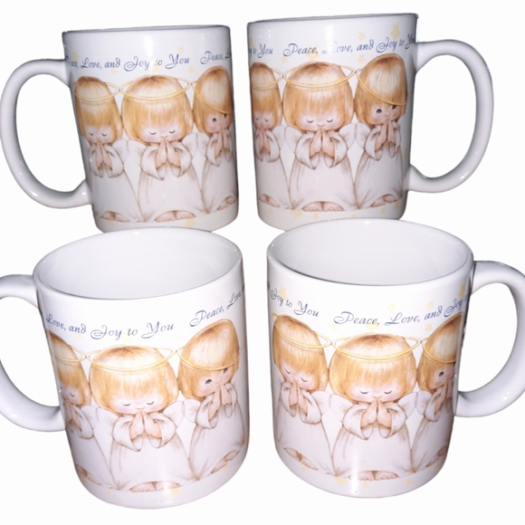 4 Vintage Hallmark Houston Harvest Peace, Love, Joy Precious Moments Angels Mugs - Picture 1 of 6